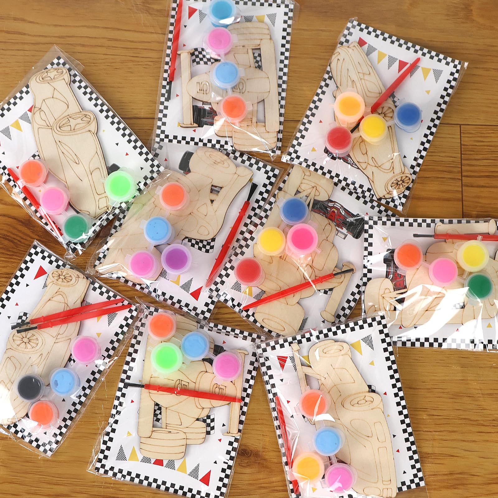 LARDUX Race Car Party Favors, 24PCS DIY Wooden Arts & Crafts Painting Kit for Kids, Glow in The Dark Party Favors Family Crafts 