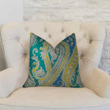 Plutus Brands Plutus Fun Paisley Handmade Throw Pillow, 16 X 16, Blue/Yellow/Green