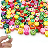 100 pcs Fruit Polymer Clay Beads, VEINARDYL Colorful Mixed Fruit Charm Bead Kit,Cute Fruits Clay Bead for DIY Crafts Earring Nec