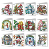 YOKUSHI 12 PCS Diamond Art Painting Christmas Greeting Cards with Envelopes, Snowman Craft DIY Card Making Kits for Adults Kids 
