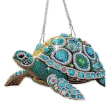 DIY Diamond Painting Sea Turtle Hanging Ornament Kit - 5D Crystal Turtle Wall Art Craft with Chain - Ocean Animal Rhinestone Sun