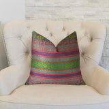 Plutus Brands Plutus Fuchsia Stripes Handmade Throw Pillow, 26 X 26, Magenta/Green/Blue