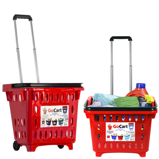 Dbest Products Gocart, Red Grocery Cart Shopping Laundry Basket On Wheels