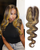 DSEKCAIN Highlight Yellow On Brown Color 2x6 HD Lace Closure Human Hair Body Wave Transparent Lace Closure 2x6 Long Middle Part 
