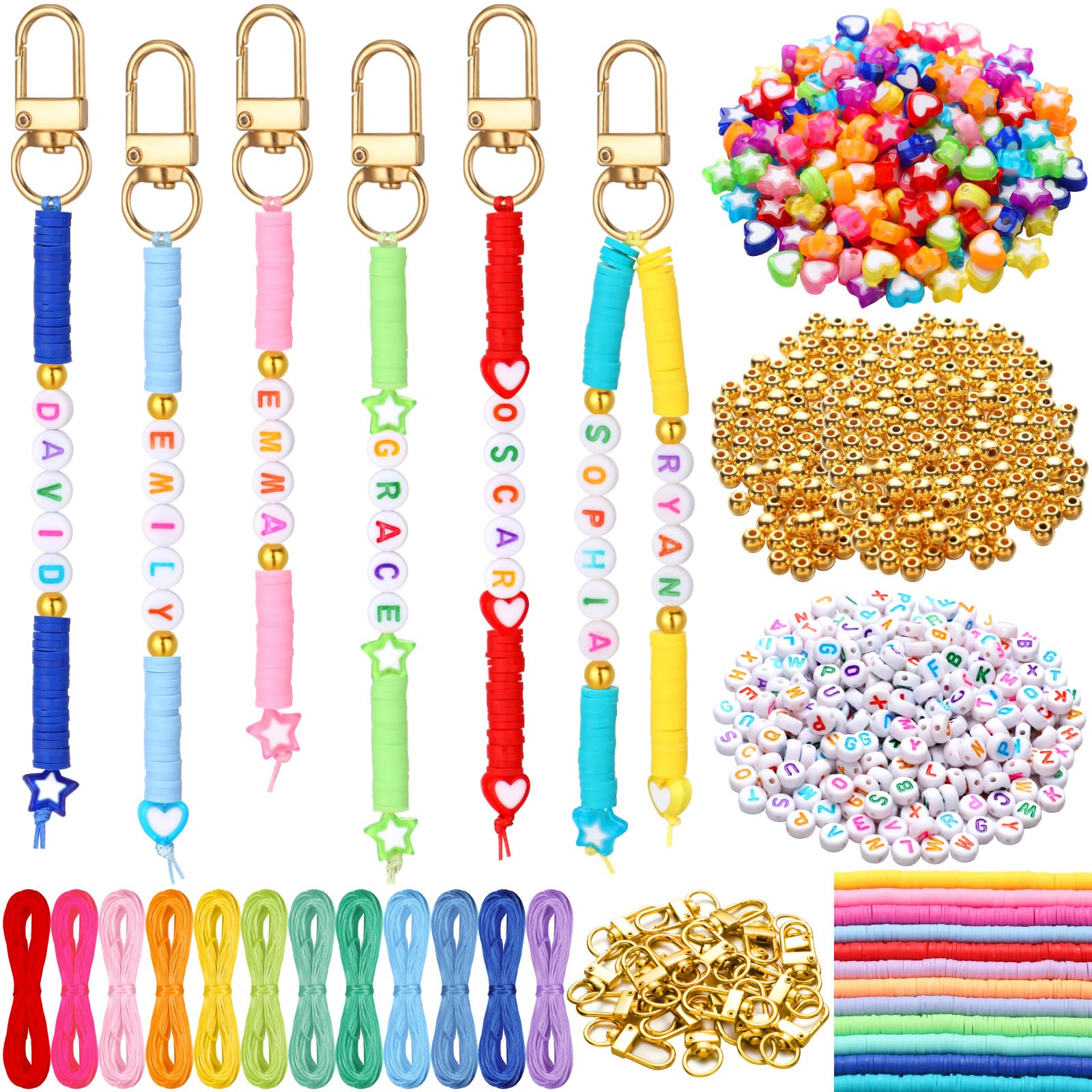 Ferreve 4948 Pcs Friendship Keychain Making Kit DIY Gift Friendship Key Chain Crafts Clay Beads Charms Letter Name Bead Jewelry 