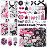 RQAYE Junk Phone Case Charms Kit,Charms for Junk Cases,Kawaii Bow, Letter Beads, Nail Accessories, Flatback Resin, Cute Aestheti