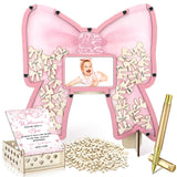 Wenqik 63 Pcs Coquette Pink Bow Baby Shower Guest Book Alternatives Set Baby Shower Decorations with Photo Frame Sonogram Frame 