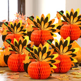 Fourluoo 6 Pcs Thanksgiving Table Centerpiece Decorations Paper Turkey Decor Thanksgiving Honeycomb Decorations 3D Paper Turkey 