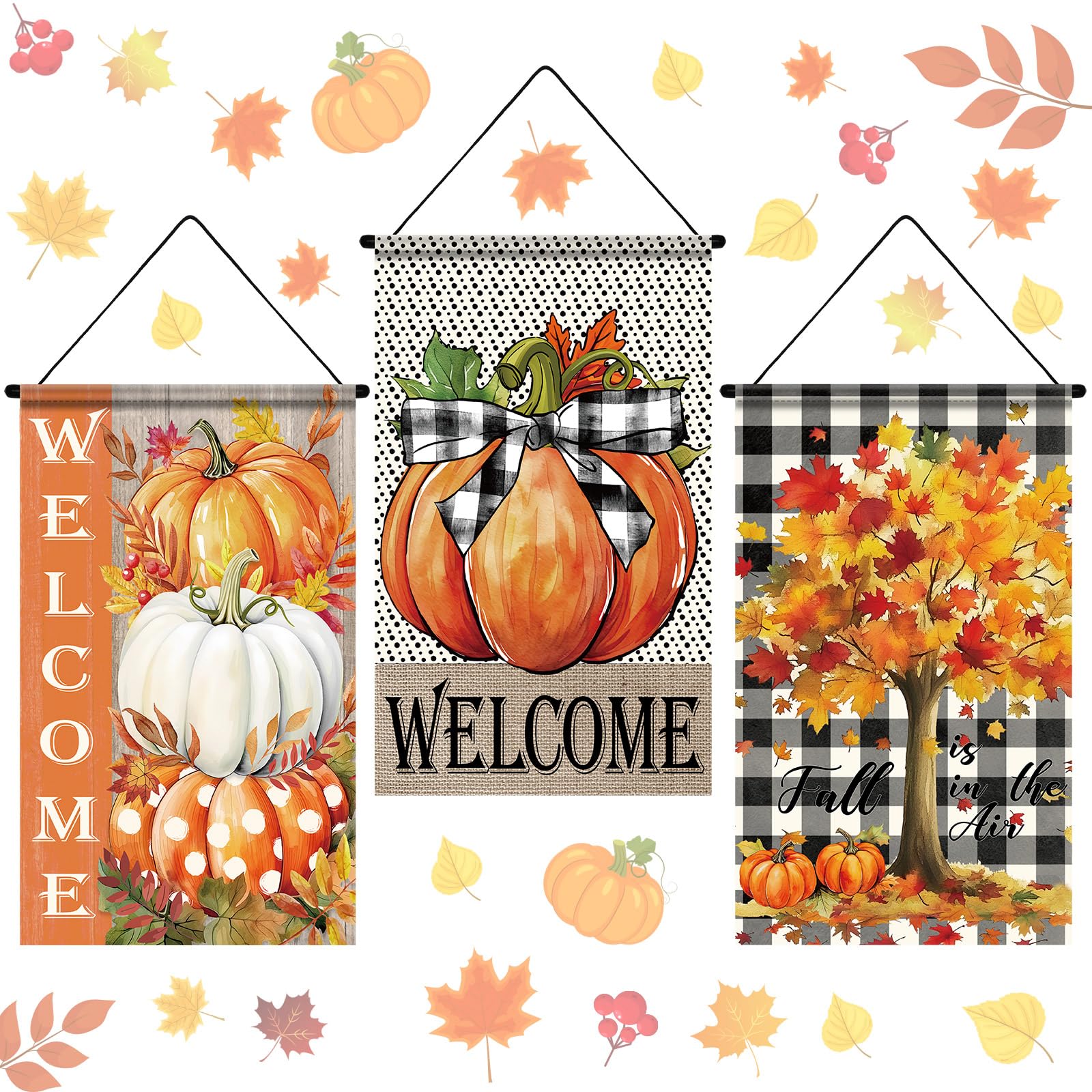 Tegeme 3 Pcs Happy Thanksgiving Door Sign Flag Thanksgiving Turkey Door Hanging Banner Wall Decoration Fall Hanging Ornaments fo
