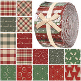 Fanfanwin 40 Pcs Vintage Plaid Christmas Quilting Fabric Roll 2.56 Inch Precut Fabric Squares Jelly Patchwork Red and Green Chec