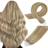 Easyouth Micro Hair Extensions Human Hair Blonde Micro Loop Hair Extensions Highlight Golden Blonde and Blond Micro Beads Hair E