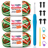 3 Pack Rainbow Beginner Crochet Yarn for Crocheting and Knitting Multicolor Cotton Crochet Yarn for Beginners(Christmas Tone)