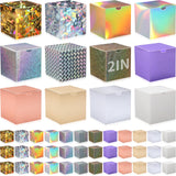 Zhehao 48 Pack Holographic Gift Boxes Small Cardboard Gift Boxes with Lids Bulk 2 x 2 x 2 Inch Square Kraft Paper Cube Box Assem
