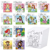 Anseal 12 Packs Pre Drawn Canvas to Paint, 4 X 4 Priness Pre-Printed Canvas Paint Party, Stretched Outline Painting Boards for B