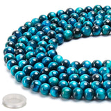 70PCS Natural 8MM Healing Gemstone, Blue Tigers Eye Energy Stone Round Loose Beads, Semi-Precious Crystal Beads with Free Elasti