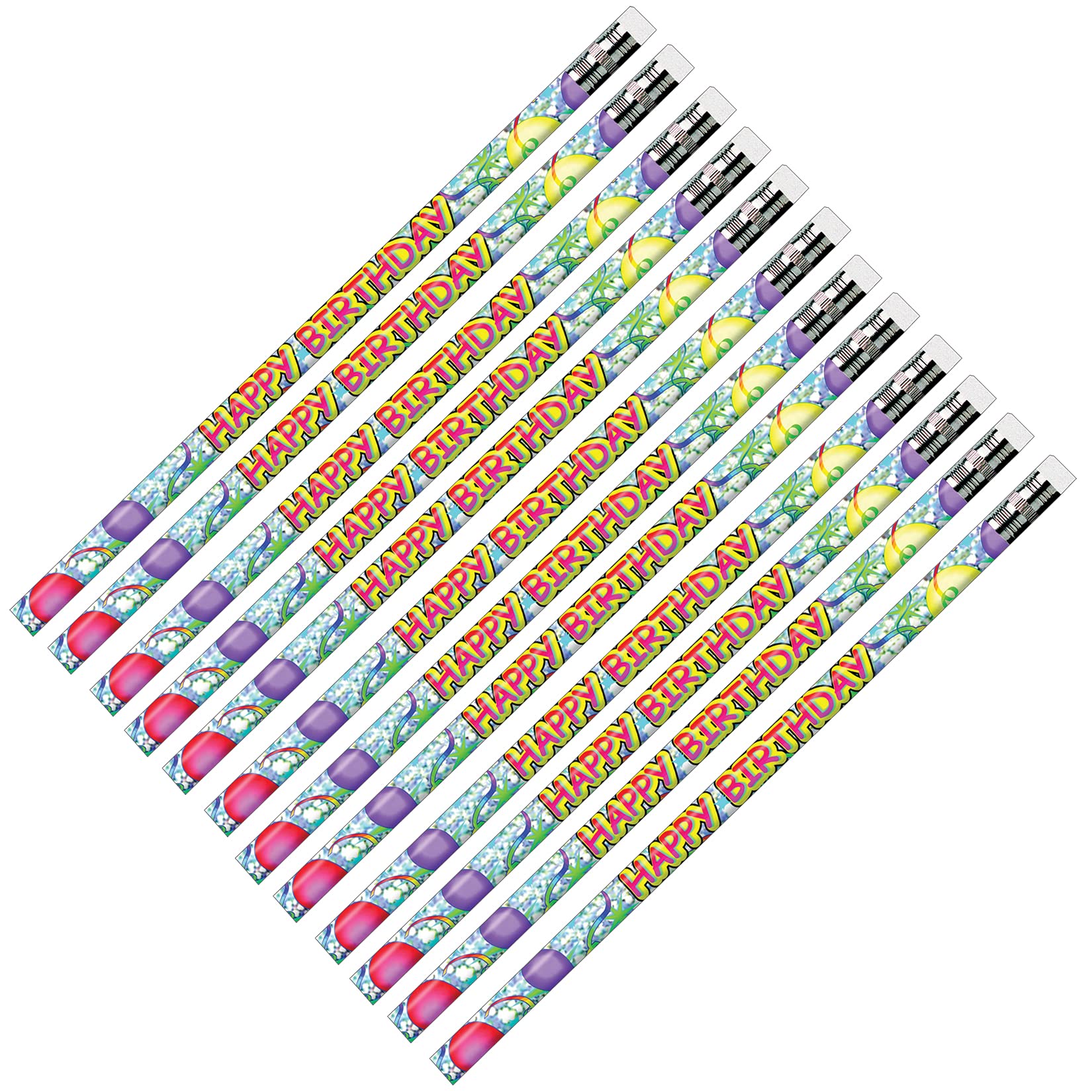 J.R. Moon Pencil JRM7940B Happy Birthday Glitz Pencils, 3.9 Height, 4.3 Wide, 8.1 Length (12 Count)