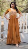 Wedani Faux Georgette Anarkali Kurta Set With Thread Work For Women (In Alpha Xl Regular Yellow),YELLOW,XL,Georgette,anarkali,