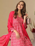Anni Designer Women'S Cotton Blend Printed Straight Kurta With Pant & Dupatta (Manchali-Rani-Nw_Xl_Pink_X-Large),Pink,XL,,,