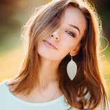 Leather Earrings for Women Dangle Large Soft Leather Handmade Fringe Feather Lightweight Tear Drop Earrings for Women Jewelry Gi