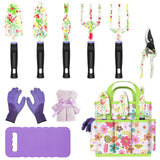 JUMPHIGH Gardening Tool Set, 10 PCS Heavy Duty Aluminum Garden Kit Floral Gardening Gifts for Women, Garden Hand Tools with Non-