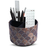 Haecsfl Round Leather Art Supply Organizer,Remote Control Holder,360degree Rotating Pen Organizer with 4 Compartments(1Peacock