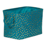 Polyester Bin Dots Gold / Teal Rectangle Medium 16X10X12