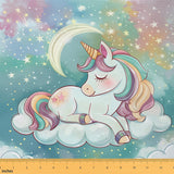 Erosebridal Cute Unicorn Fabric by The Yard, Moon Stars Upholstery, Clouds Rainbow Horse Kid Cartoon Indoor Outdoor Decorative F