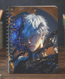 Graphic Word Fantasy Anime Art Spiral Notebook, Blue And Silver Theme, Hardcover Writing Journal WireOBound Spiral Binding A5 