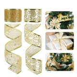 HUIHUANG Christmas Ribbon Wired Gold Swirl Mesh Wire Edge Ribbon 2 Rolls Assorted Crafts Ribbons for Wreaths Bows Christmas Tree