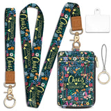 Piefly Flowers Lanyard Wallet with ID Badge Holder, Small RFID Wallet Women Keychain Wristlet, Slim Credit Card Holder with Zipp