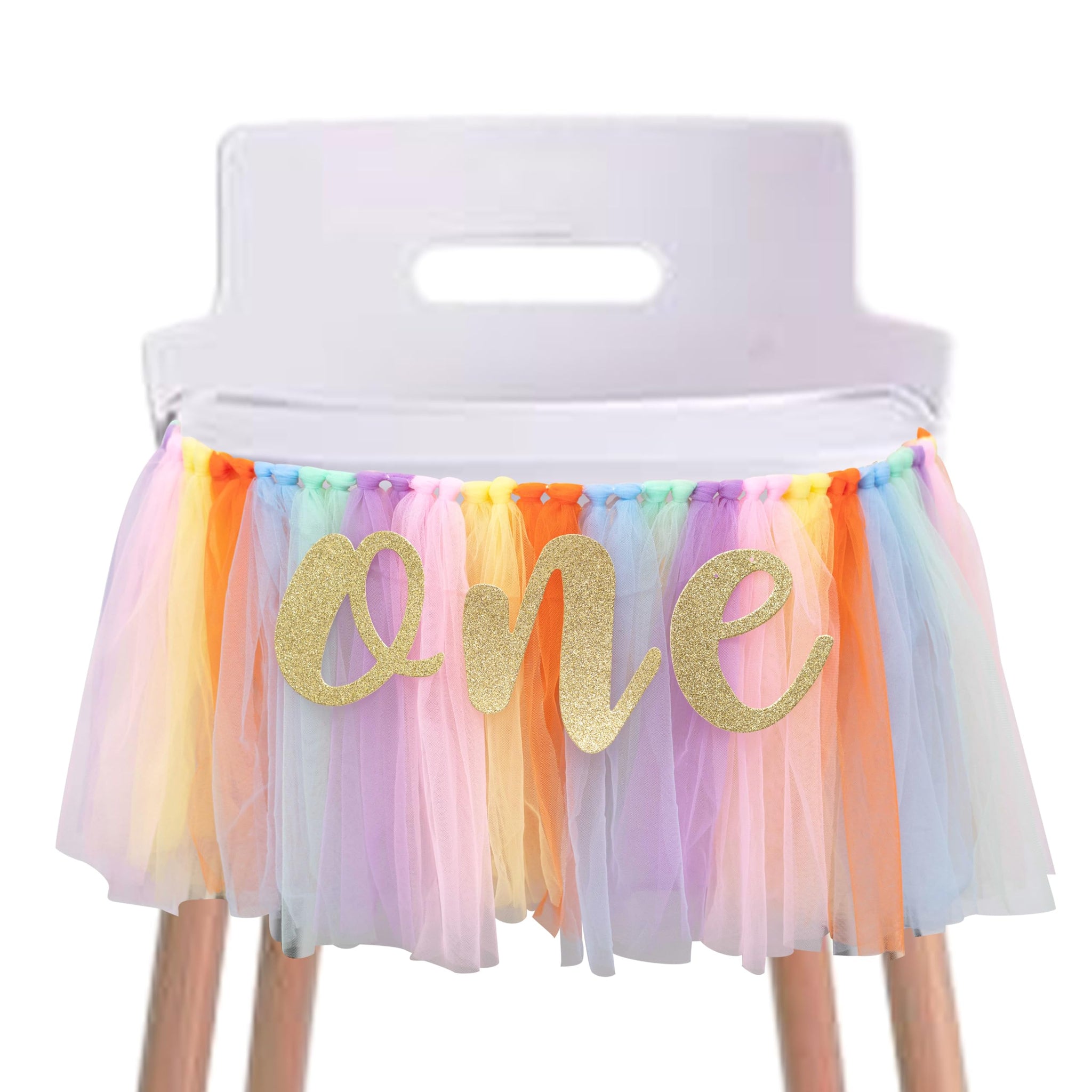 CANTLY Rainbow High Chair Banner for 1st Birthday - Unicorn Theme Party Decoration with Tulle Tutu, Adjustable One Pennant, 80
