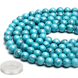 70PCS Natural 8MM Healing Gemstone, Blue Turquoise Energy Stone Round Loose Beads, Semi-Precious Crystal Beads with Free Elastic