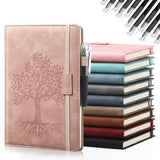 Estune 10 Pack Lined Journal Notebook A5 Tree of Life Hardcover Leather Journal with 10 Pen, College Ruled Notebook for Travel, 
