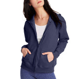 Hanes Womens EcoSmart FullZip Hoodie Sweatshirt, Navy Heather, x Large