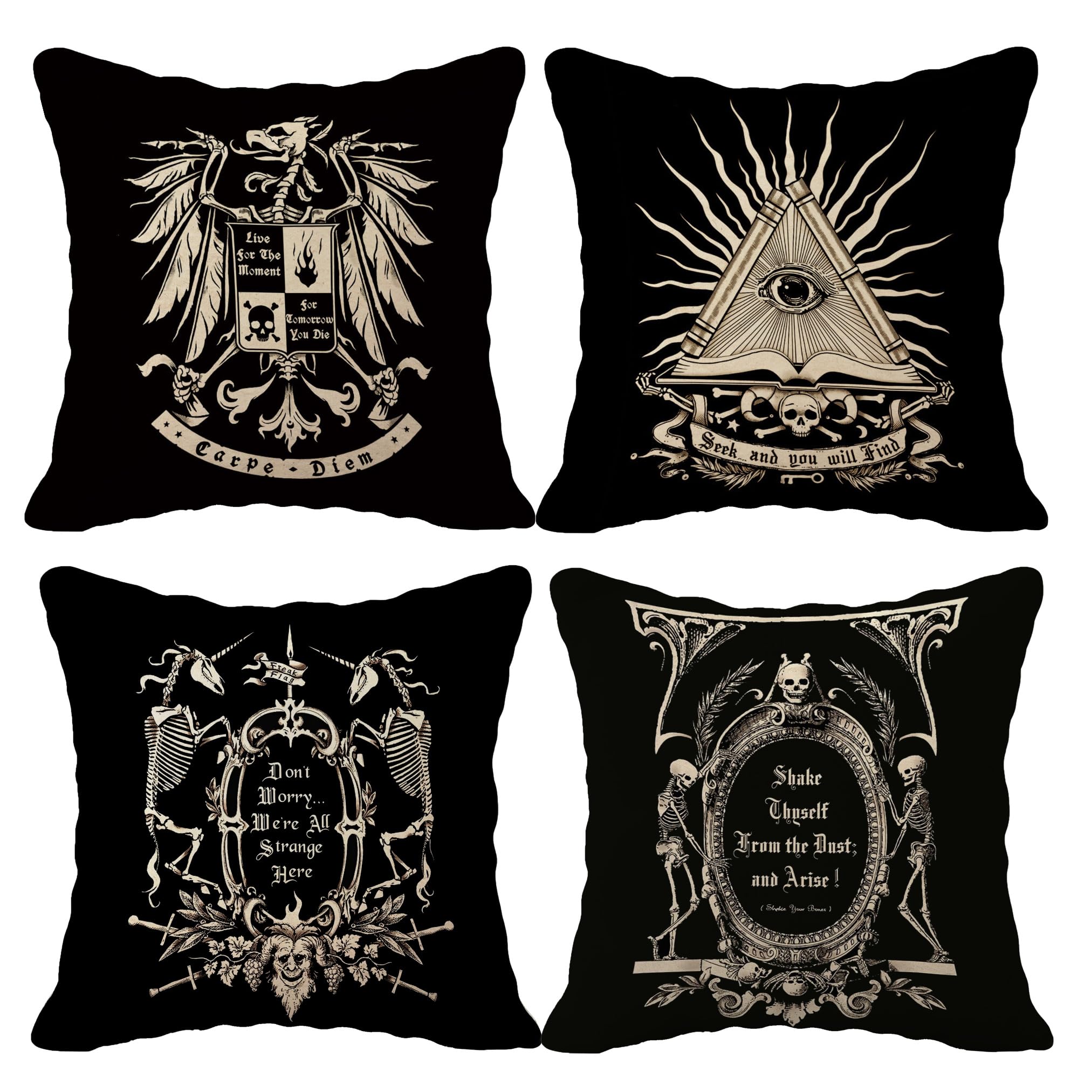 (RB) Dark Memento Mori The Undead Gothic Macabre Art Throw Pillow Case,18 x 18 Inch Set of 4,Gothic Home Decor, Gifts Wife, Sist