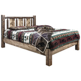 Montana Woodworks Woodworks Homestead Collection Queen Platform Bed, Stain And Clear Lacquer Finish With Laser Engraved Wolf Des
