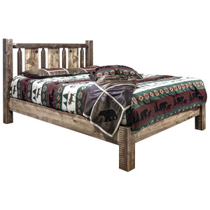 Montana Woodworks Woodworks Homestead Collection Twin Platform Bed, Stain And Clear Lacquer Finish With Laser Engraved Wolf Desi