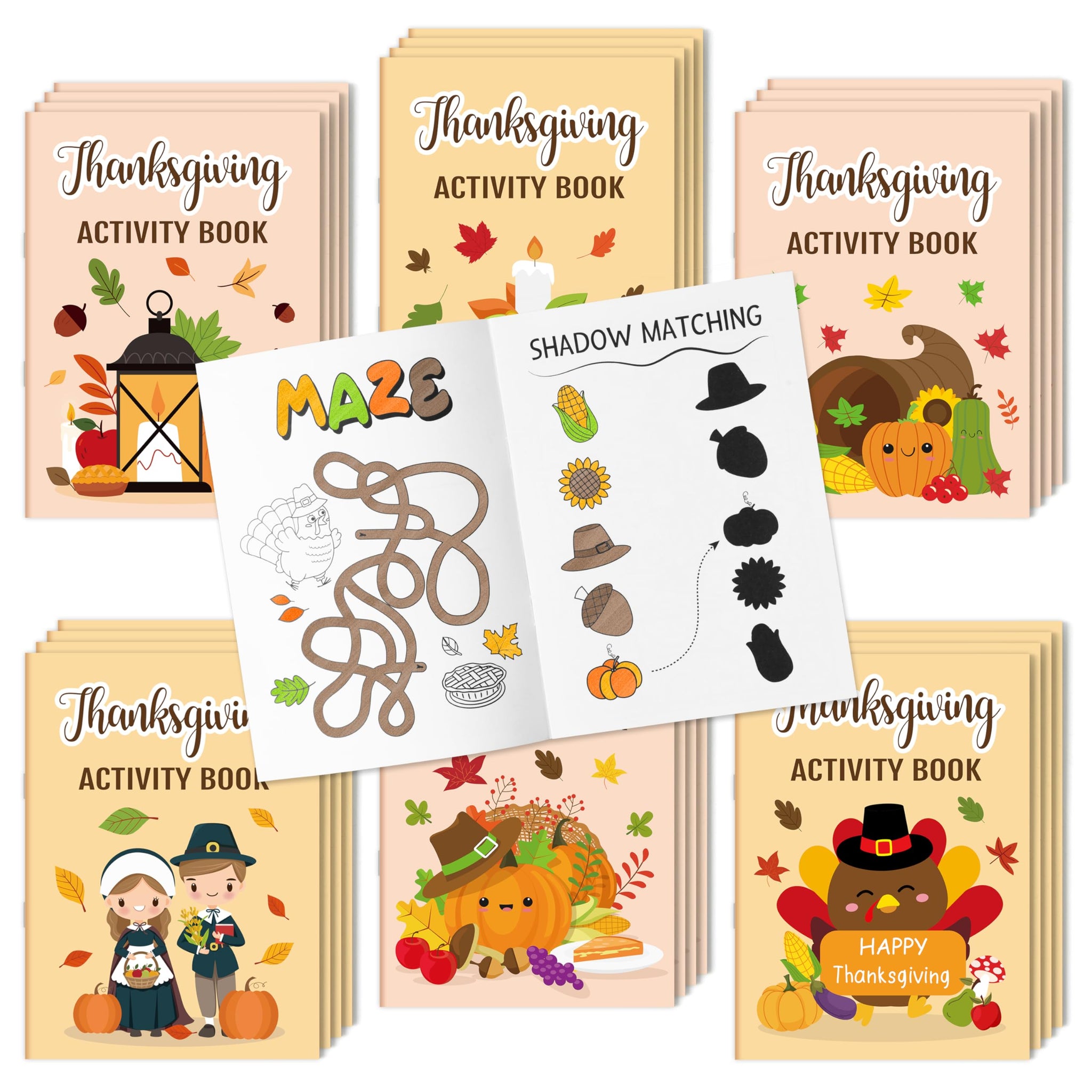 Thanksgiving Activity Books for Kids - Fall Themed Mini Games Coloring Book Set Bulk Mazes Word Search Word Scramble Games DIY B