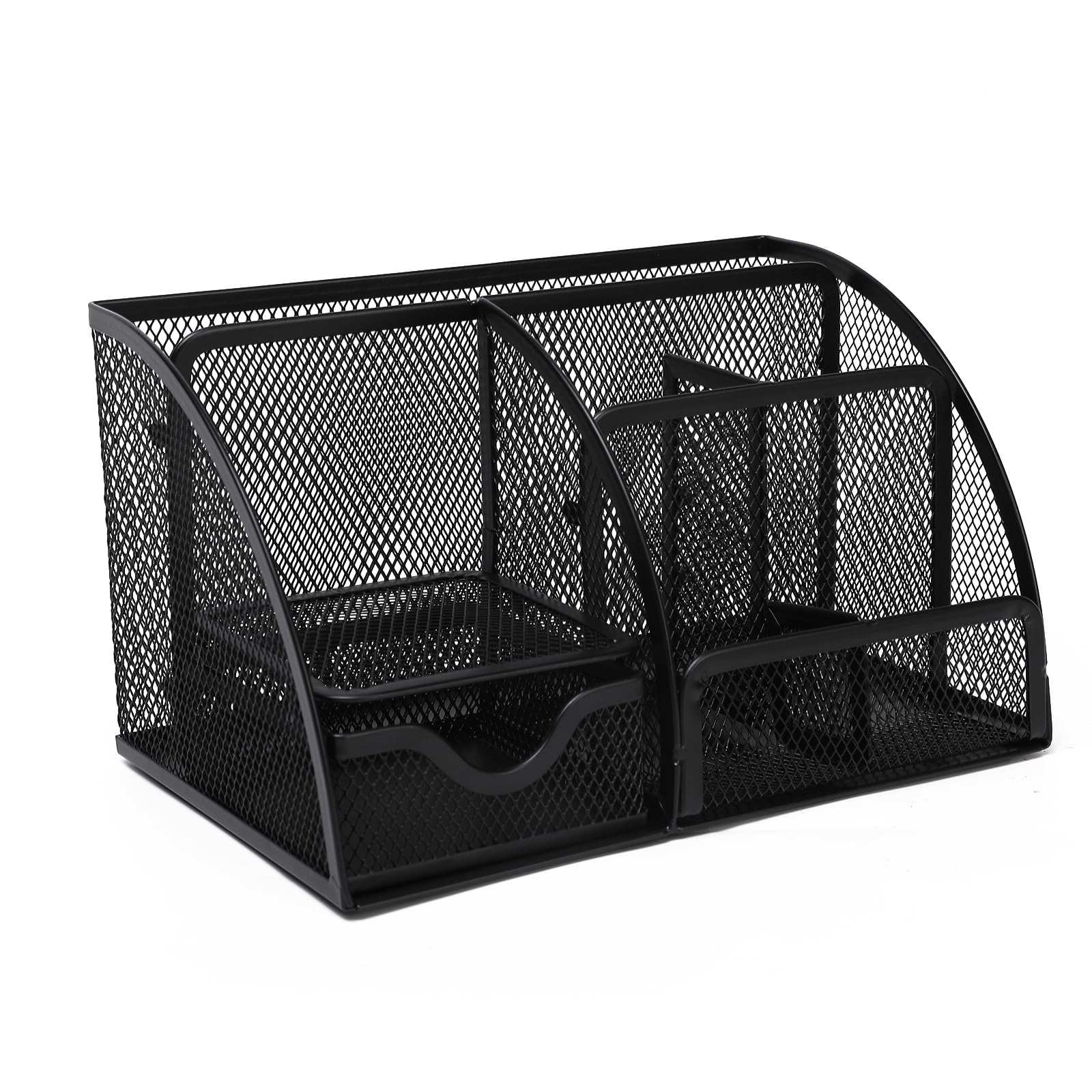 Neomate Metal Mesh Pen And Pencil Organizer | 6-Compartment Stationery Storage Box For Home & Office Accessories