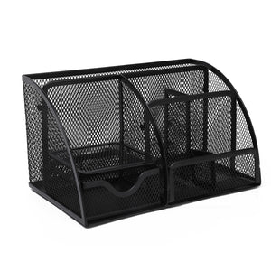 Neomate Metal Mesh Pen And Pencil Organizer | 6-Compartment Stationery Storage Box For Home & Office Accessories