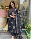 Anni Designer Women'S Rayon Blend Straight Printed Kurta With Pant & Dupatta (Jimny Blue_3Xl_Blue_Xxx-Large),Blue,3XL,,,