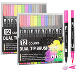 Corslet 24 Pcs Dual Tip Brush Pens 12 Shades Sketch Colour Fineliner Calligraphy Brush Pen Set Brush Markers Pen Brush Drawing C