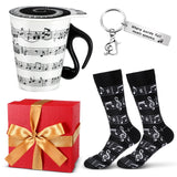 Tioncy 4 Pcs Music Lover Teacher Gifts, Music Coffee Mug Cup with Lid, Note Socks, Keychain, Red Gift Box for Graduation Birthda