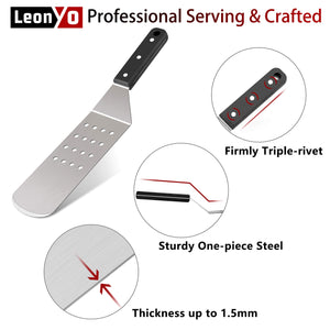 Griddle Accessories Set of 5, Leonyo Stainless Steel Grill Griddle Tool Set- Metal Spatula for Flat Top Hibachi Teppanyaki Kitch