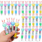 Kosiz 48 Pack Easter Party Favors Pen Multicolor 4 in 1 0.5mm Ballpoint Pen for Party Prizes Novelty Rabbit Eggs Pens Easter Gif