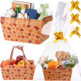 Funnymoom 6 Pack Fall Basket for Gifts Empty with Cellophane Bags Pull Bows Fall Maple Leaf Paper Basket Orange Autumn Gift Box 