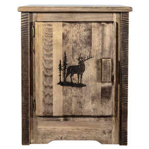 Montana Woodworks Homestead Collection Accent Cabinet With Laser Engraved Elk Design, Left Hinged, Stain & Clear, Stained & Clea