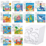 Anseal 12 Packs Pre Drawn Canvas to Paint, 4 X 4 Ocean Pre-Printed Paint Party, Pre Stretched Canvas Outline Painting Boards for