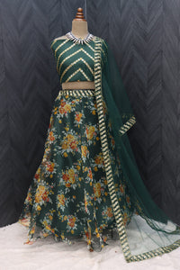 Fashion Basket Women'S Floral Organza Semi Stitched Green Lehenga Choli Green Free Size Fb-Lh-L8097-Green