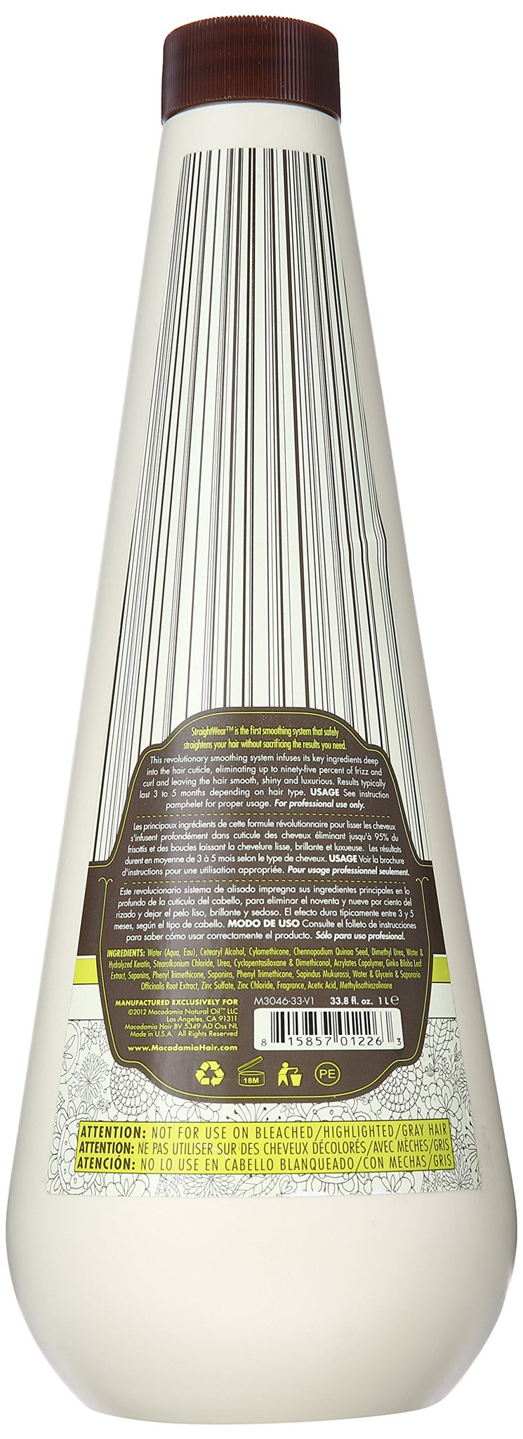 Macadamia Oil Natural Oil Straight Wear Smoother Straightening Solution For Unisex 33.8 Ounce